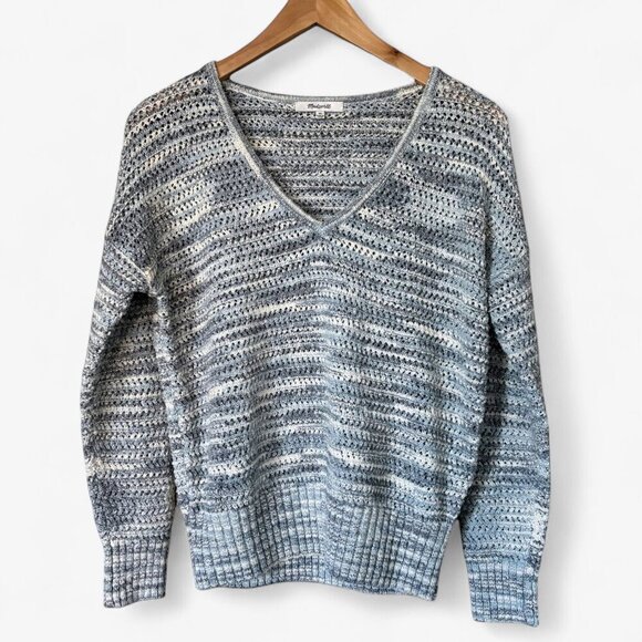 Madewell Open-Stitch Knit Pullover Sweater in Blue Space-Dye Womens XS Boho - Picture 2 of 11